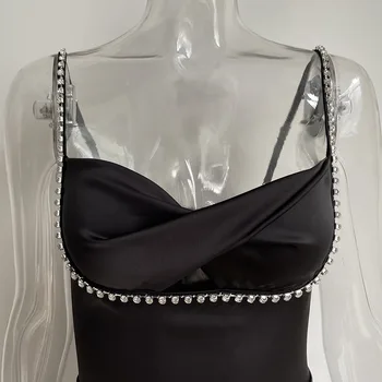 Saten Bodycon Elbise Kadın Parti Elbise 2022 Yeni Gelenler Spagetti Kayışı Siyah Elbise Seksi Balo Ünlü Kulübü Gece Elbiseleri