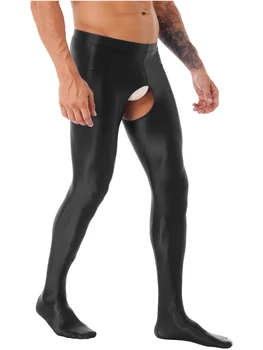 Seksi Erkek Parlak Crotchless Külotlu Pantolon Adam Yüksek Bel Cut Out Butt Tayt Elastik Kemer Düz Renk İç Çamaşırı Kıyafeti