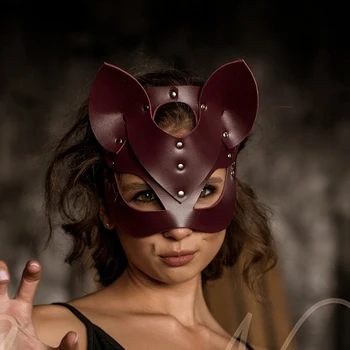 Seksi Kadın Deri Maske Fetiş Yetişkin Cadılar Bayramı Seksi Aksesuarları Sevgililer Günü Partisi Masquerade Hayvan Yüz Maskesi Siyah Kullanımlık