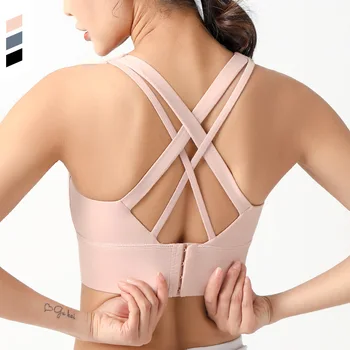 Seksi spor sutyeni Aktif Koşu Push Up Bralette Spor Kırpma Üst Korse Ter Femme Iç Çamaşırı Darbeye Toplanan Çapraz Geri Kırpılmış