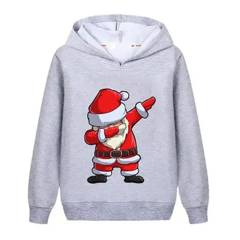 Sevimli Karikatür Noel Santa Baskı Hoodies Çocuk Çocuklar Rahat Uzun Kollu Kapüşonlu Sweatshirt Erkek Kız Noel Hoody Giysileri
