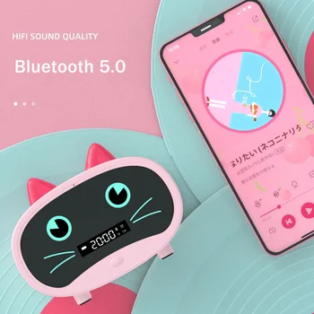 Sevimli Kedi bluetooth hoparlör çalar saat ile Taşınabilir Bluetooth 5.0 Kablosuz Hoparlör Stereo Ses Kutusu Müzik Çalar Subwoofer