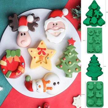 Silikon kalıp Bakeware Altı Şekiller Kek Kalıbı Noel Ağaçları Kardan Adam Hediyeler çikolatalı kurabiye kalıbı Pişirme Kalıp Kek Dekor Aksesuarları