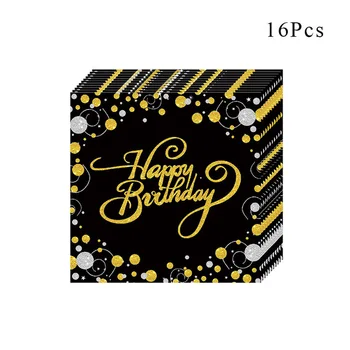 Siyah Altın Mutlu Doğum Günü Partisi Dekorasyon Tek Kullanımlık Sofra Kağıt Bardak Tabak Peçete Afiş Erkek kız Doğum Günü Partisi Malzemeleri