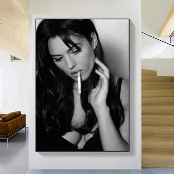 Siyah Beyaz Monica Bellucci Seksi Aktris Film Yıldızı Tuval Boyama Moda Poster Baskı Duvar sanat resmi Oturma Ev Odası Dekor