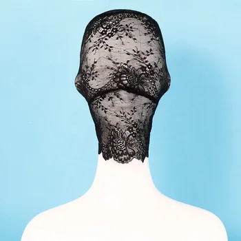 Siyah Şeffaf Dantel Esaret fetiş Maske Hood Erkekler Kadınlar için Eşcinsel Yetişkinler Bdsm Rol Oynamak Oyunları Seks Eğlenceli Parti Oyun Kostümleri
