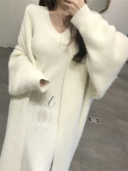 Sonbahar Uzun Kazak Kadın Üst Örme Kalın Katı Ceket Kore Triko Kış Kadın Hırka Feminino Hırka 2022 Giyim