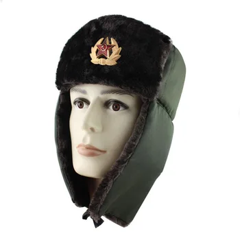 SupSindy Sovyet Rozeti Rus Kalpağı Erkekler Kış Bombacı Şapka Pilot Faux Kürk Kış Kulaklığı Trapper Trooper Şapka Rus Ulusal Amblem Kar Şapka