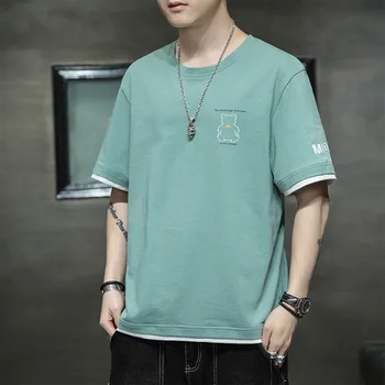 T-shirt erkek yaz 2021 yeni moda marka trend pamuk rahat yarım kollu giysiler gevşek Kore şefkatli
