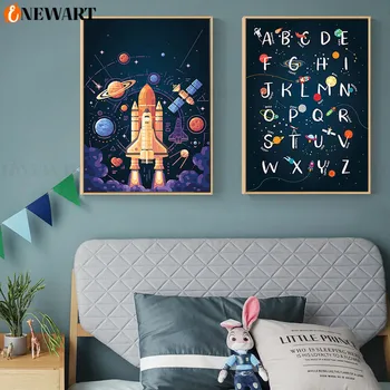 Takımyıldızları Kreş Duvar Mektubu Sanat tuval Boyama Astroloji Burcu Roket Poster Baskı Nordic Çocuk Odası Dekorasyon Resim