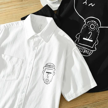 Tasarımcı Yeni Kısa Kollu Baskılı Casual Desen Karakter Saf Pamuk Gömlek Erkekler Marka Eğilim Üst Giyim Chemise Homme Camisas