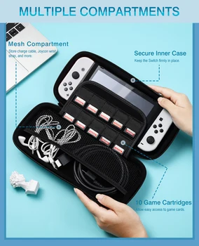 Taşıma çantası Nintendo Anahtarı ile Uyumlu OLED Model 2021 ve Anahtarı, Dayanıklı Sert Kabuk Oyun saklama çantası 10 Oyun Kartları