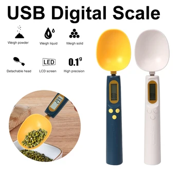 Taşınabilir 500g Dijital ölçüm kaşığı 0.1 g Yüksek Hassasiyetli Elektronik Mutfak Terazisi USB Şarj Edilebilir Gıda Kaşık Ölçeği Mutfak