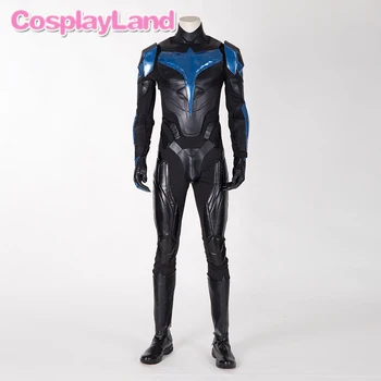 Titans Nightwing Dick Grayson Kostüm Cadılar Bayramı Cosplay Süper Kahraman Tulum Siyah Zırh Maskesi Yetişkin Erkek Takım Elbise Fantezi Parti Kıyafeti