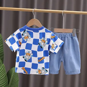 Toddler Yeni Bebek Erkek yaz giysileri Pamuk Örgü spor elbise Bebek T Shirt Şort Çocuk Giyim Eşofman Setleri 0-4 yıl