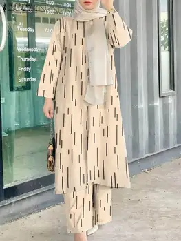 Vintage Baskılı Pantolon Takım Elbise ZANZEA Moda Kadınlar Müslüman Setleri Iki Parçalı Setleri Yaz Kıyafetler Dubai Türkiye Abaya Başörtüsü Eşofman