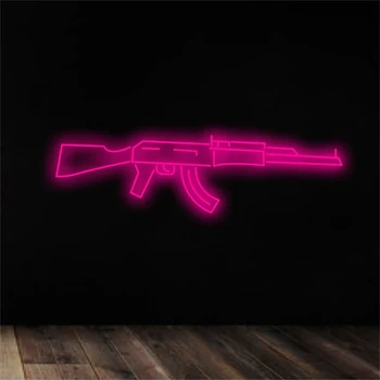 Wanxing Ak47 Led Neon Işık Silah Led Süper Serin Asılı Sanat Gece Lamba Silah Oyun Salonu Dükkan Parti Duvar Dekor İçin Usb Duvar Dekor