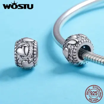 WOSTU 2019 Yeni Moda 925 Ayar Gümüş Parlak Kalp çekici boncuklar Orijinal diy bilezik Boncuk Takı Yapımı için FIC798