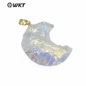 WT-P1541 İnanılmaz doğal ham kristal kuvars Aura kaplama kolye sevimli hilal kolye ay şekli taş güzel kolye
