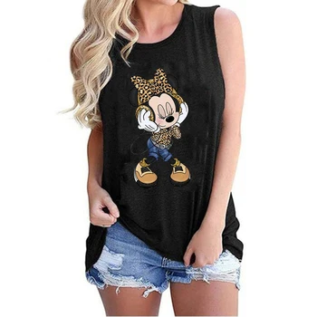 Y2k Tank Top Kadın T Shirt Minnie Mickey Mouse baskılı tişört kadın giyim Kawaii Disney Baskı Yelek T Shirt Moda T-shirt