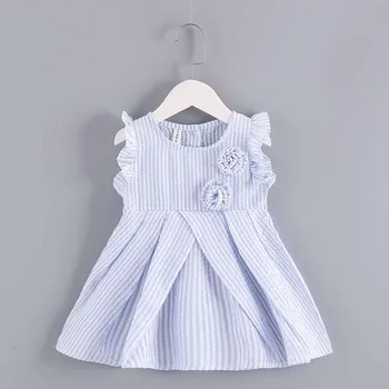 Yaz Bebek Kız Rahat Elbise Pamuk Çizgili Korsaj Çocuk Giysileri Çiçek Yürüyor Çocuk Kostüm 0 İla 4 Yaşında bebek