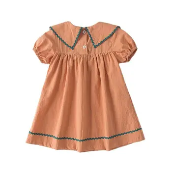 Yaz Donanma Tarzı Çocuk Giyim Bebek Kız pamuklu elbiseler Kısa Puf Kollu Denizci Callar Yürüyor Çocuk Rahat Prenses Elbise