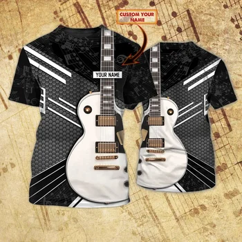 Yaz erkek tişört Kişiselleştirilmiş Adı Gitar 3D Baskılı t shirt Harajuku Rahat Unisex Tee Üstleri Hediye Gitar Severler için DXU24