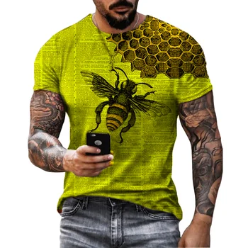 Yaz Yeni erkek tişört Arı 3D Kazak 3D Baskı Kişilik Kısa Kollu Hip Hop sıfır yaka bluzlar