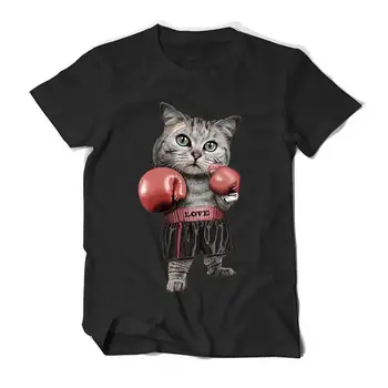 Yaz Yeni Komik 3d Boks Kedi T Shirt Erkekler Ve Kadınlar için Baskılı Hayvan Unsex O-boyun Kısa Kollu Büyük Boy Üstleri Dropshipping