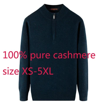 Yeni 100 % Saf Kaşmir Erkek Fermuar Yarım Yüksek Yaka Kazak Kalın Rahat Bilgisayar Örme Sweatercoat Artı Boyutu XS-2XL3XL4XL