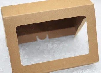Yeni 18 * 12 * 5 cm kraft kağıt hediye kutusu ile plastik pencere cupcake mooncake çerezler DIY tatlı ambalaj kutusu hediye karton kutu
