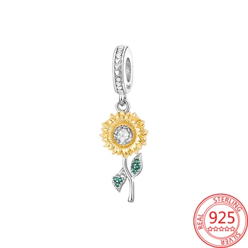 Yeni 925 Ayar Gümüş Ayçiçeği ve çiçekler Charms Boncuk Fit Orijinal 925 Bilezik Kolye Kadınlar için Güzel Dıy Takı Hediye