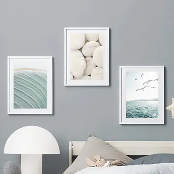 Yeni İskandinav Beyaz Taş Köprü Kamış Mavi Deniz duvar sanatı tuval yağlıboya Posterler Ve Baskılar Resimleri Için Oturma Odası Dekorasyon