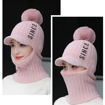 Yeni Kadın Mektup Kış Şapka Tutmak Boyun İsıtıcı şapka seti Kalın bere şapka Rahat Kış Şapka Kadınlar İçin Eklemek Kürk Astar Sıcak Örme H