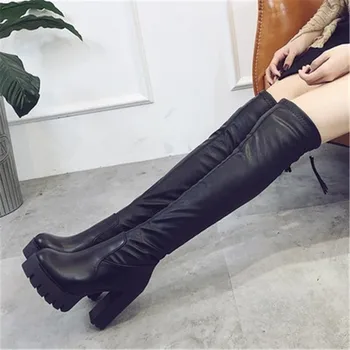 Yeni Kış Moda Ofis Bayan Uzun Çizmeler Diz Üzerinde Sıcak Kürk ayakkabı Kadın Yüksek Topuklu Seksi Parti Botas Mujer Boyutu 35-39 Siyah