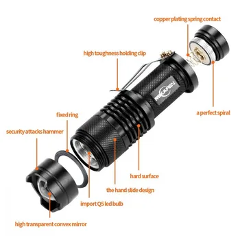 Yeni Mini El Feneri Q5 LED el feneri AA / 14500 Ayarlanabilir Zoom Odak Torch Lambası Penlight Su Geçirmez Açık