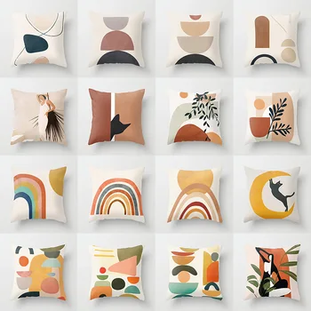 Yeni Nordic basit soyut yastık kılıfı basit geometrik deri yastık, dekoratif yastık kılıfı salon kanepe yastık şeftali