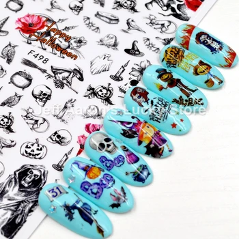 Yeni varış 1 Sayfalık Cadılar Bayramı Tırnak Sticker Kafatası Çıkartmaları Nail Art Süslemeleri takma tırnak Aksesuarları Manikür Malzemeleri Aracı