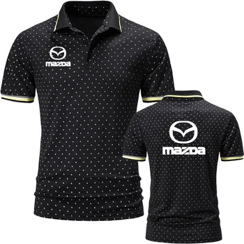 Yeni Yüksek Kaliteli Pamuklu erkek polo gömlekler Mazda araba logosu baskı Moda rahat polka dot baskı iş erkek polo kısa kollu