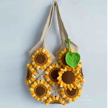 YENİ çiçek Tığ Çanta Yaz Çanta Plaj Çantası El Yapımı tığ çanta tığ omuz çantası tote çanta el çantası ücretsiz hızlı kargo