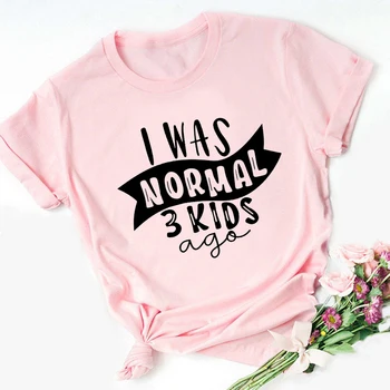 ZOGANKIN Kadın Yaz Moda Kısa Kollu Pembe Tişörtleri Ben Normal 3 Çocuklar Önce Mektuplar Baskılı Kadın T-shirt Kızlar Casual Tops