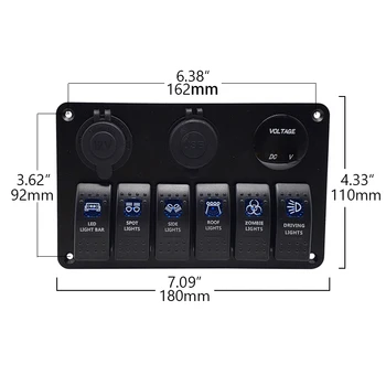 Çift USB Şarj 6 Geçiş Rocker Kontrol Anahtarı Paneli 12 V~24V devre kesici Volt Aşırı Yük Koruması Araba Tekne Anahtarı Paneli