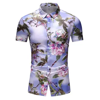 Çiçek Gömlek Erkekler Yaz Kısa Kollu Pembe Zarif Sosyal Chemises De Luxe Hommes 7XL Erkek havai gömleği Kısa Kollu Streetwear