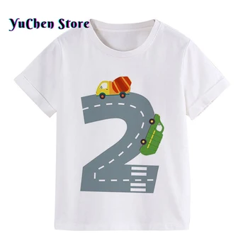 Çocuk doğum günü hediyesi T Shirt Numarası 3 4 5 6 7 8 9 Karikatür Kamyon baskı t-shirt Komik Çocuklar Cadılar Bayramı Gömlek özelleştirilmiş tişört