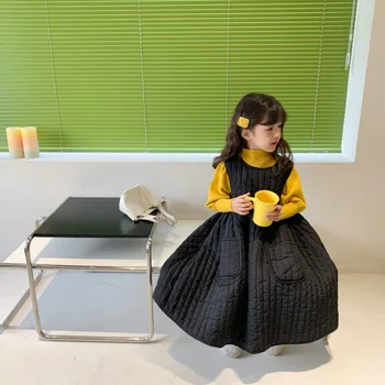 Çocuk Gömlek 2022 Kış Yeni Kore Tarzı Kız Kolsuz Askı Elbise çocuk Kalınlaşmış Düz Renk Yelek Elbise