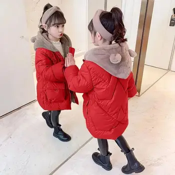 Çocuk uzun kaban Kızlar Kapşonlu Pamuk-yastıklı Parka Mont Bebek Kalınlaşmak Sıcak Uzun Ceketler Çocuk Giyim Kış Genç Giysileri