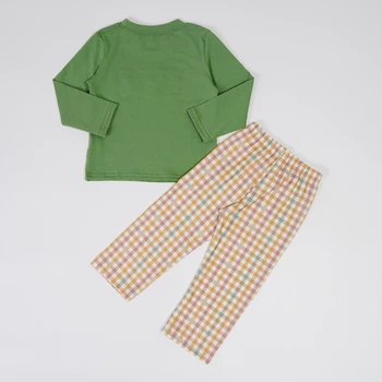 Şükran günü Yürümeye Başlayan Kıyafetler Bebek Erkek Giysileri Set Çocuklar Türkiye Nakış Bodysuit Uzun Kollu Kafes Pantolon 1-8T Bebek Erkek