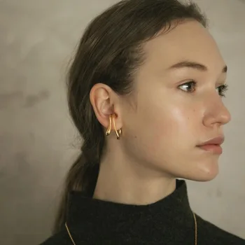 Şık Altın Gümüş Renk Çift U Kulak Manşet Düzensiz Geometrik Küpe Sahte Piercing Kulak Manşet Küpe Kadınlar için Moda